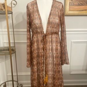 L.I.F.E. Brown Patterned Maxi Duster